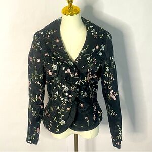 NABI embroidered floral cropped 3 button blazer women’s Size M whimsigoth fairy
